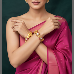 Peacock and Kundan Flower Bangles - BG00500
