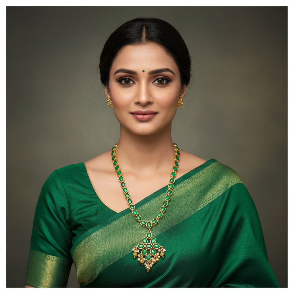Beautiful Stone Necklace with Flower Pendant in Kundan - KN00570