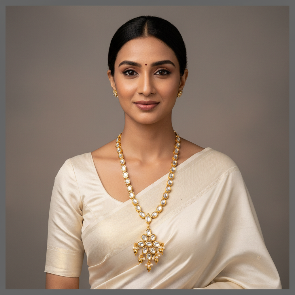 Beautiful Stone Necklace with Flower Pendant in Kundan - KN00570
