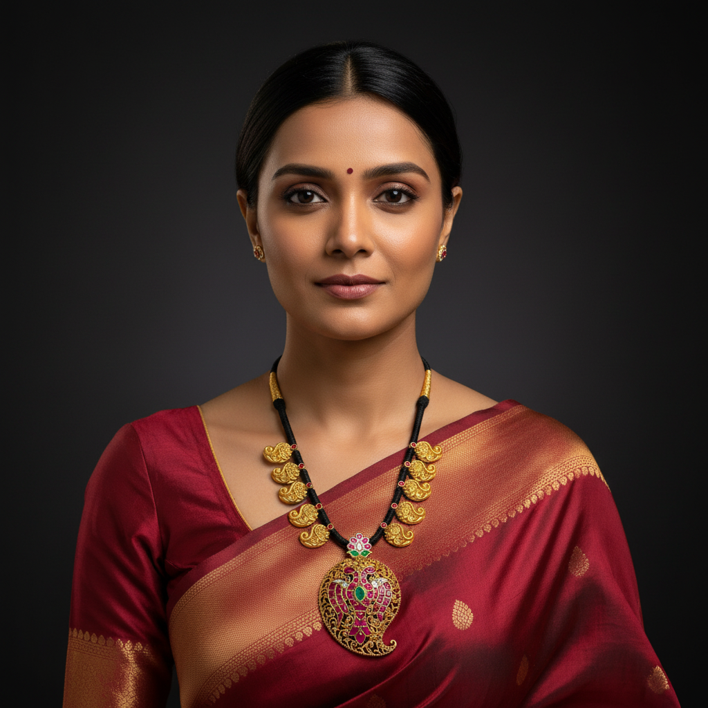 Gandaberunda Jadau Pendant with Mango Black Dori - BD00158