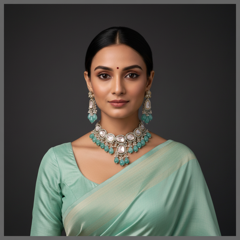 Elegant White Stone Diamond Necklace With Pearls - DN0065