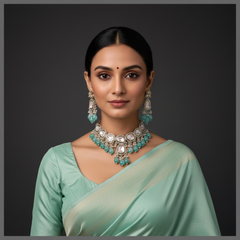 Elegant White Stone Diamond Necklace With Pearls - DN0065