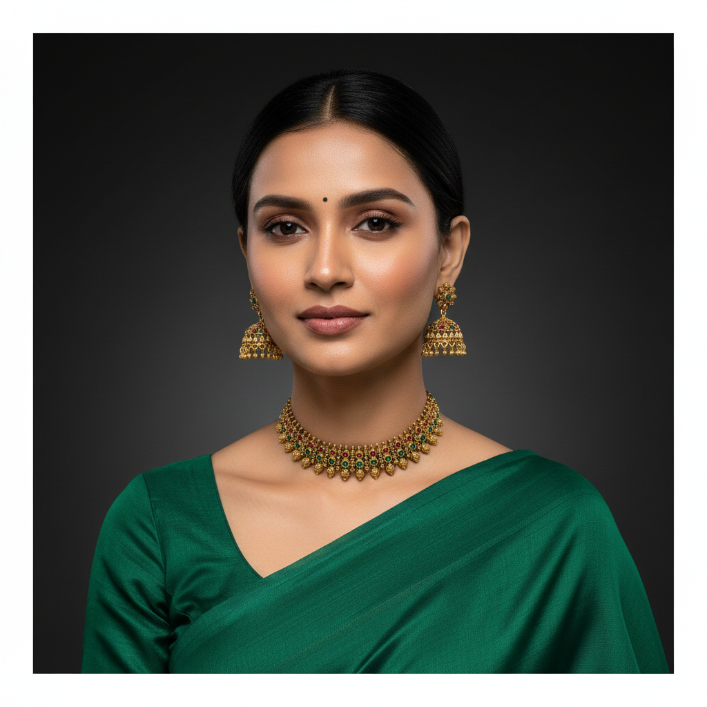 Nakshi Traditional Necklace with Kempu Stones - NN00958