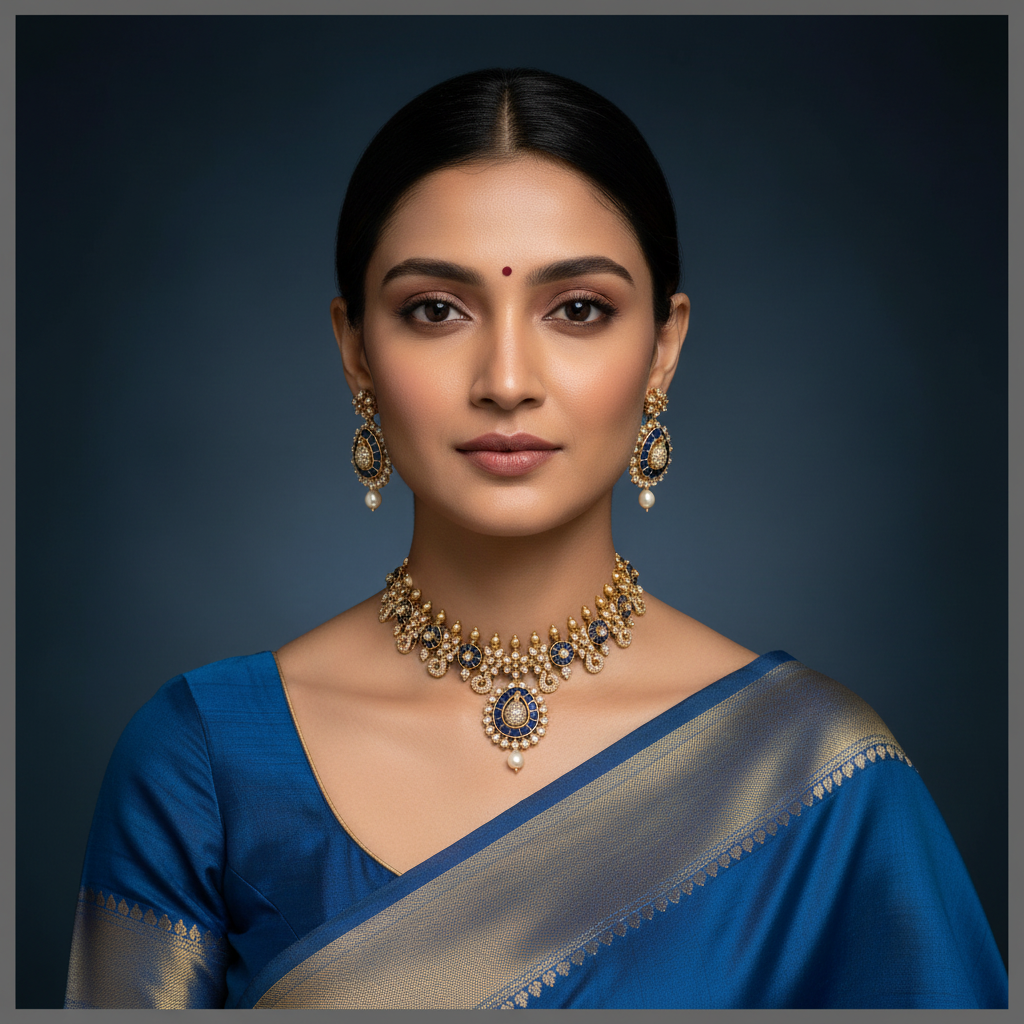 Mozonites Necklace With Jadau Kundan - DN0046