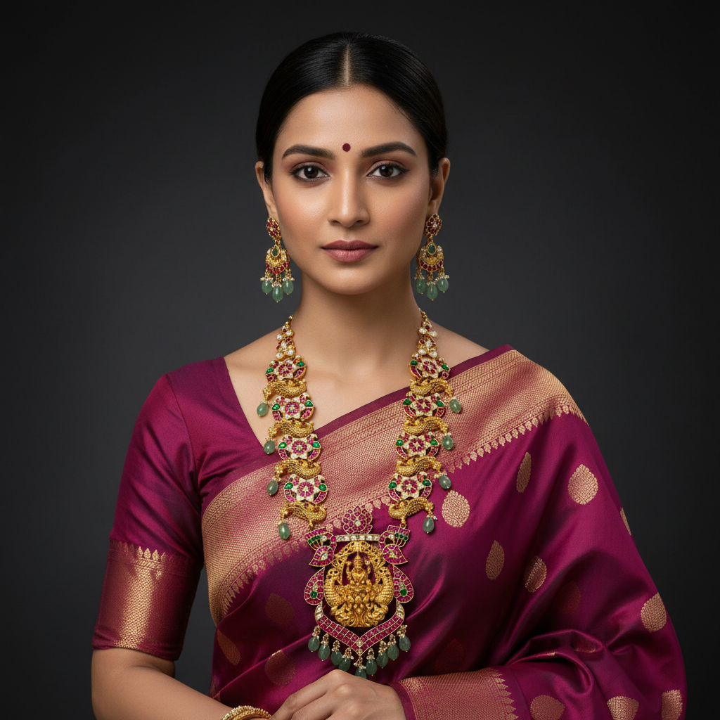Lakshmi Pendant Jadau Mid Length haram - KH00394