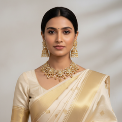White Lotus Necklace With Jhumki -NN00151