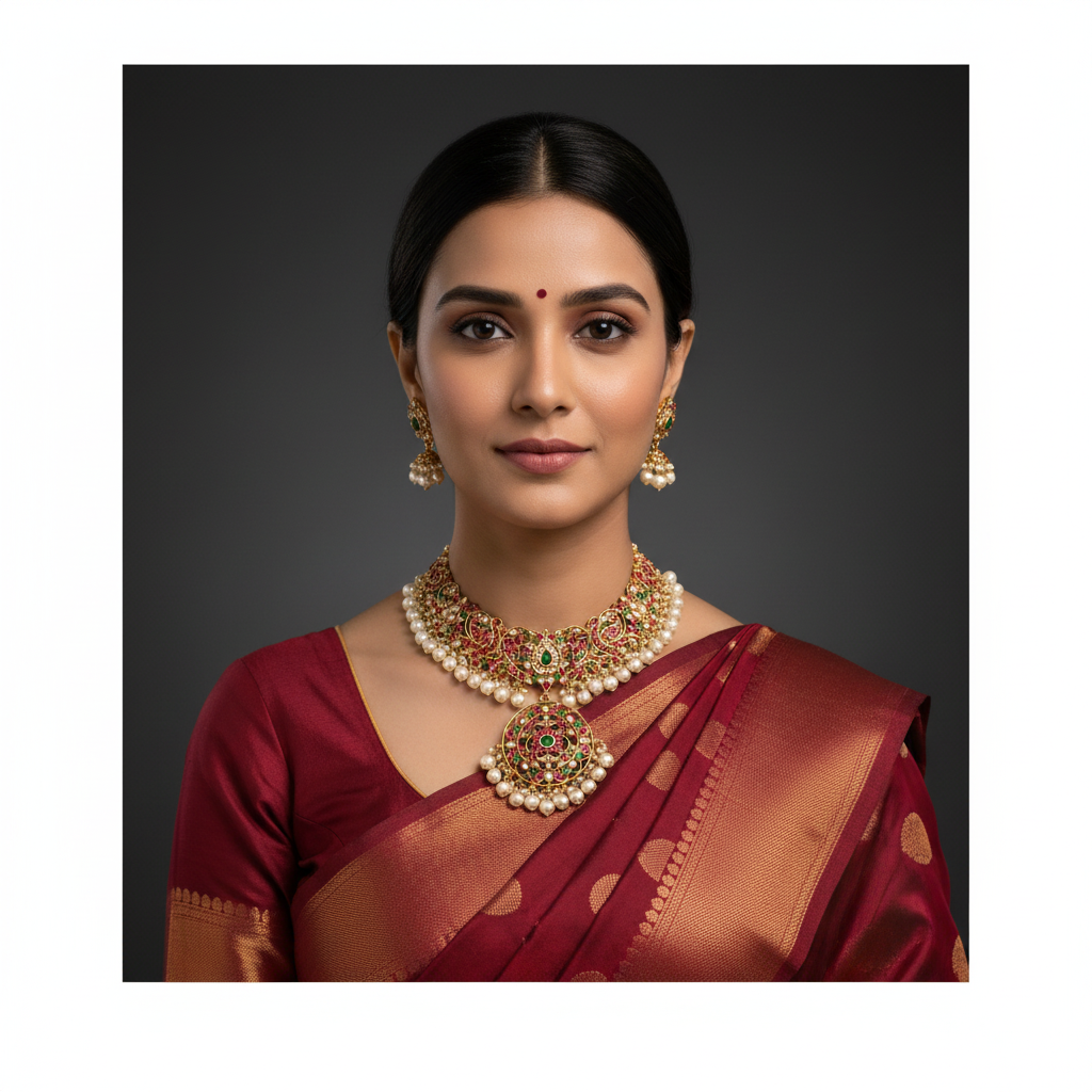 Beautiful Flower Kundan Necklace With Pearls - KN00535