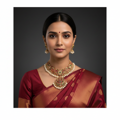 Beautiful Flower Kundan Necklace With Pearls - KN00535