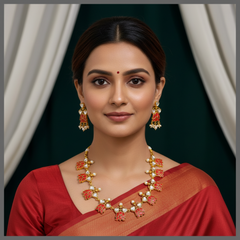 Beautiful Coral Lotus Necklace In Kundan - KN00446