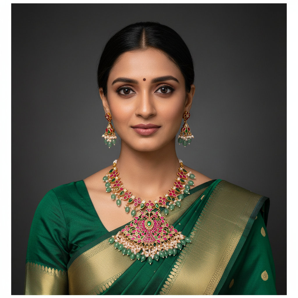 Beautiful Flower Kundan Necklace With Pearls - KN00569
