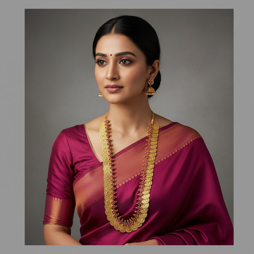 Gold Replica Ruby stone Lakshmi Kaasu Mala - KH00137
