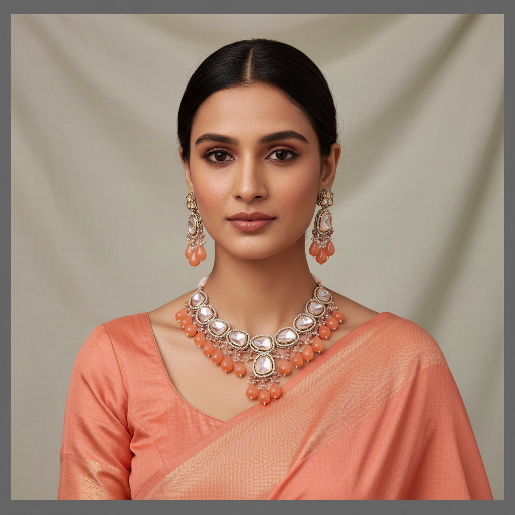 Elegant White Stone Diamond Necklace With Pearls - DN0065
