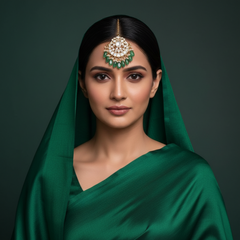 White Jadau Kundan Tika With Green Beads - HA00211