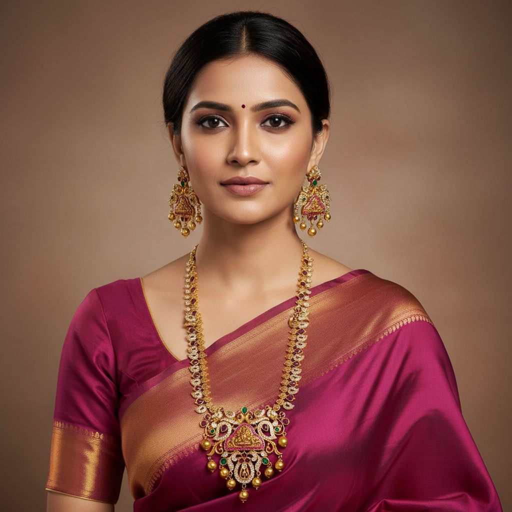 Antique Gheru Polish Mango Haram With Earrings - NH00511