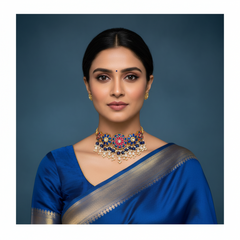 Blue Flower Choker in Kundan - KN00285