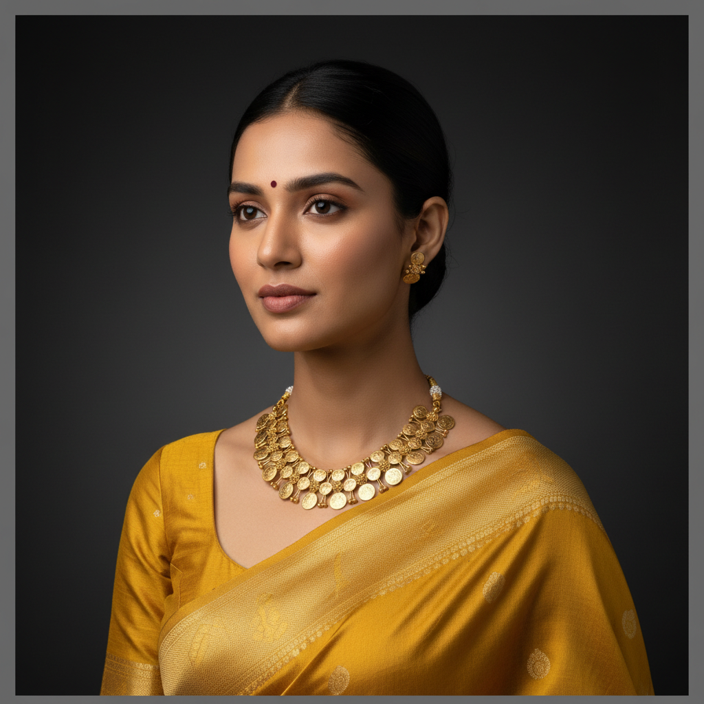 3 Layer Elegant Kaasu Necklace in Nakshi - NN00758