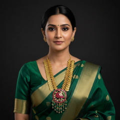 Beautiful Kaasu Haram With A Stunning Kundan Peacock Pendant – KN00553