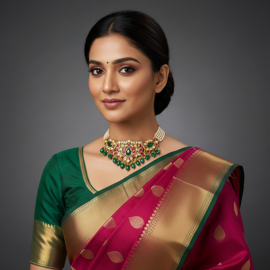 Beautiful Antique finish Choker with pearls in Jadav - KN00143