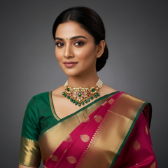 Beautiful Antique finish Choker with pearls in Jadav - KN00143