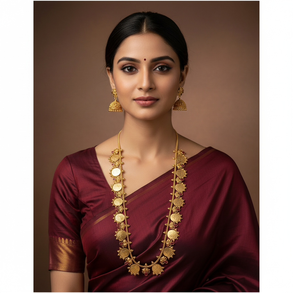 Lakshmi Kaasu Long Haram With Jhumki - NH0018