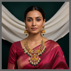 Beautiful Lakshmi pendent with peacock in Kundan Necklace - KN00286