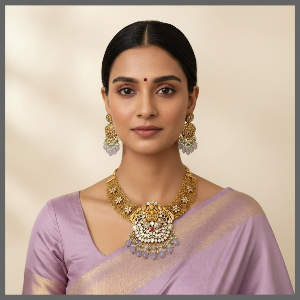 Antique Necklace With Lakshmi Pendent - NN00651