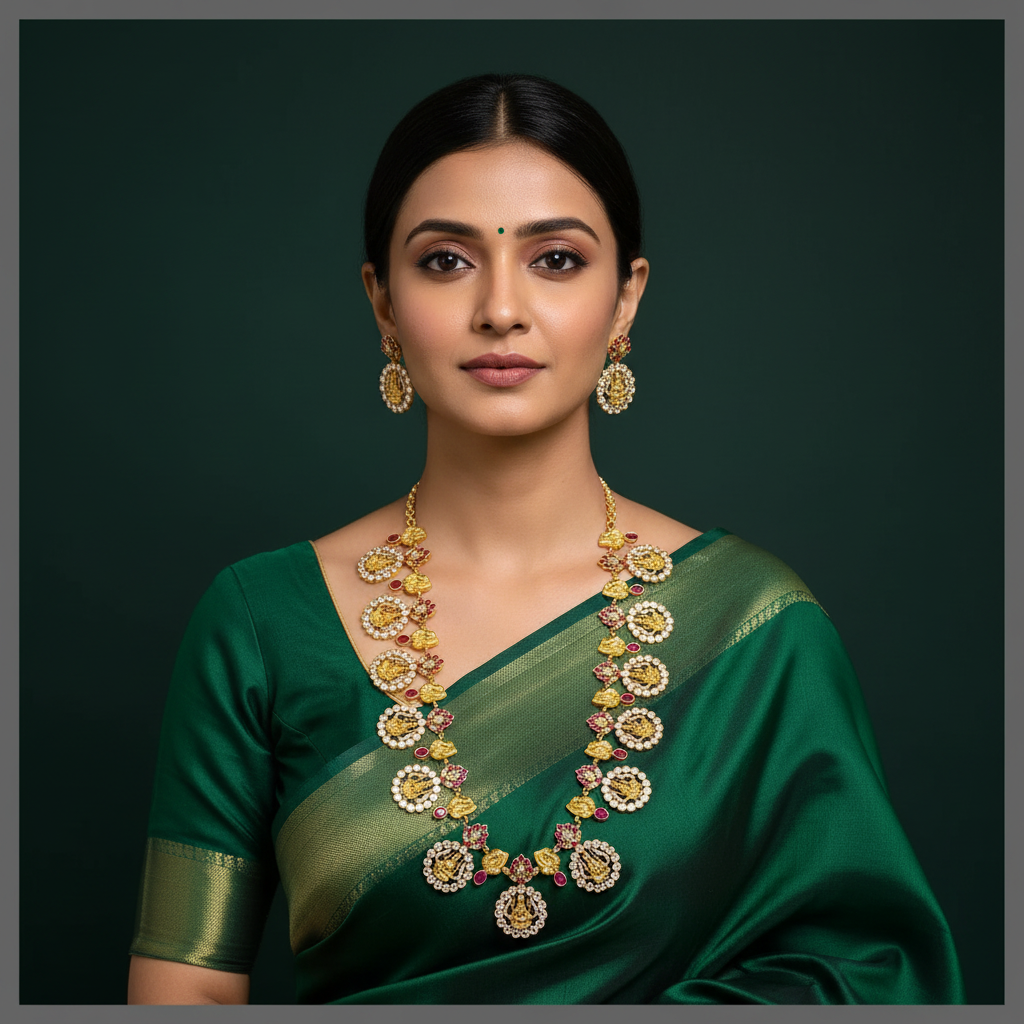 Beautiful Peacock and Lakshmi Kundan Haram - KH00297