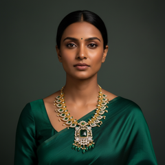 Beautiful Peacock with White and Emerald  Stone Necklace in Kundan - KN00528