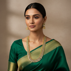 Vintage Style White And Green CZ Haram With Jhumki - NH00448