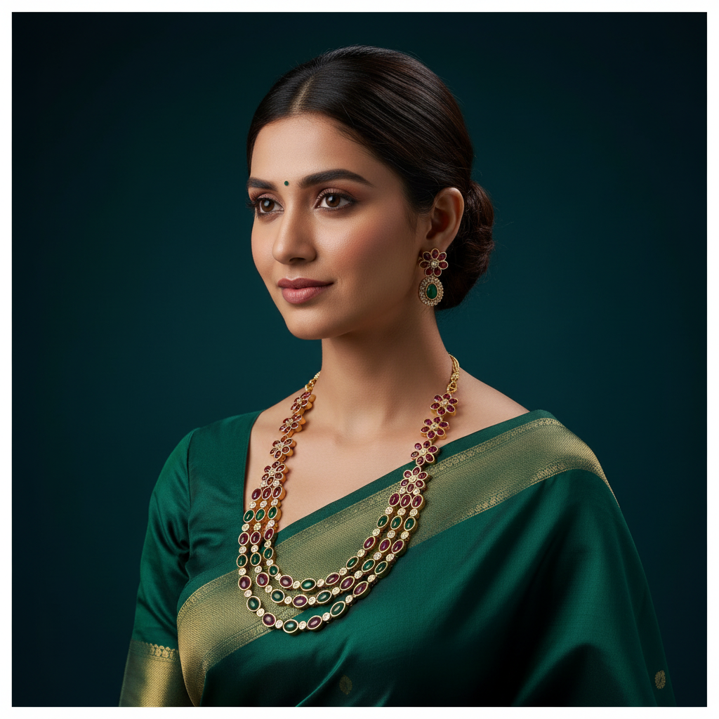 3 Layer Stone Nakshi Necklace - NN00741