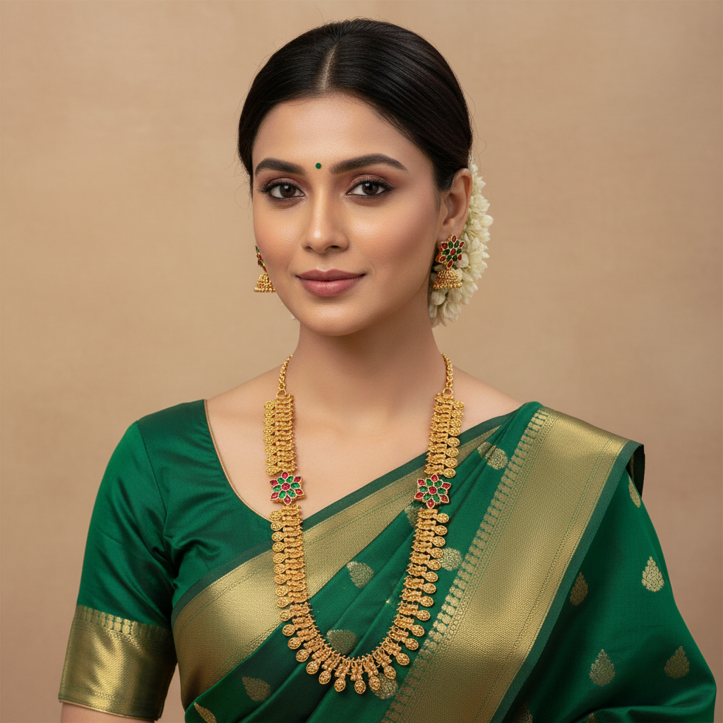 Long Kaasu Haram with earrings - NH00458
