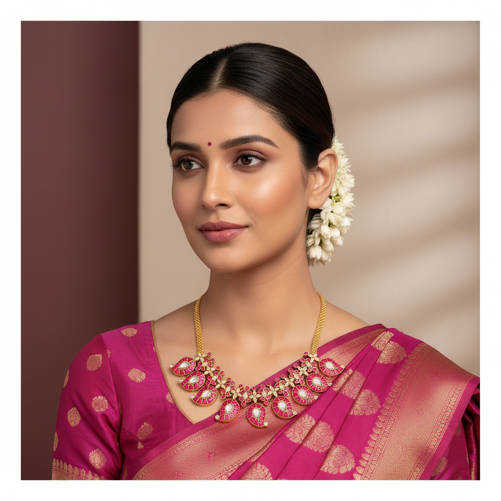 Elagant Jadau Mango Necklace In Kundan - KN00577