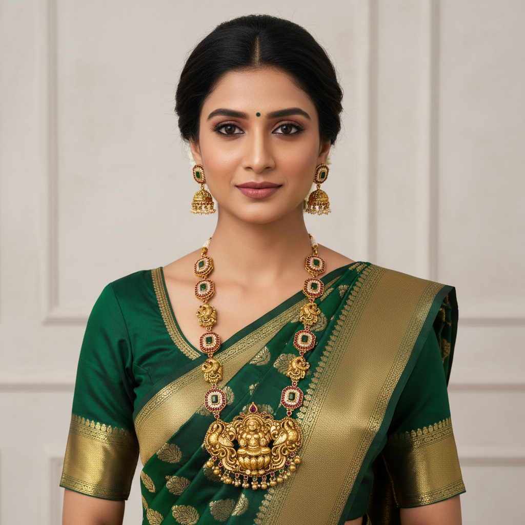 Antique Peacock and Lakshmi Haram - NH00245