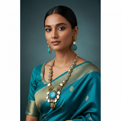 Elegant Victorian Sabyasachi Turquoise Haram with Earrings - VH0013