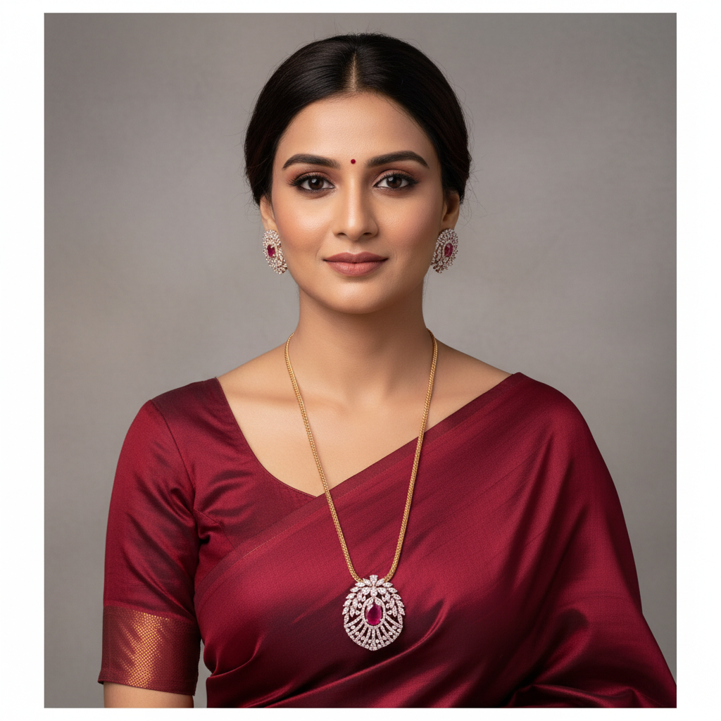 Beautiful Nakshi Chain With Daimond Pendant - DN0072