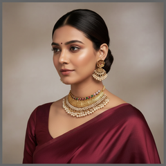 Antic Kante Pearl Multi Stone Necklace in Nakshi - NN00837