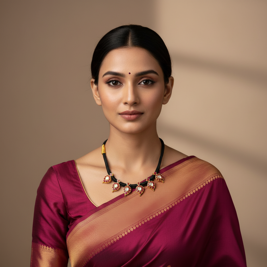 Jadau Mango Pendant Black Dori - BD00133