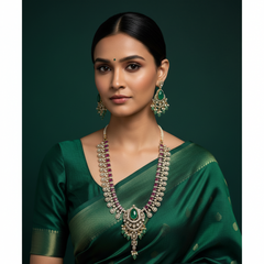 Victorian Mid Length Haram With Emerald Stone - VH0061