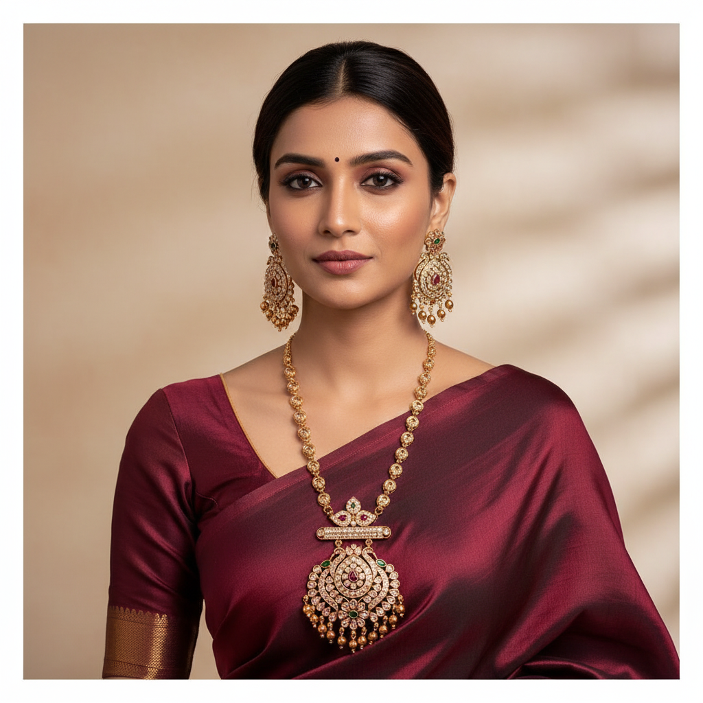 Nanu Chain Necklace With Peacock Stone Pendant and Earrings - NN00823