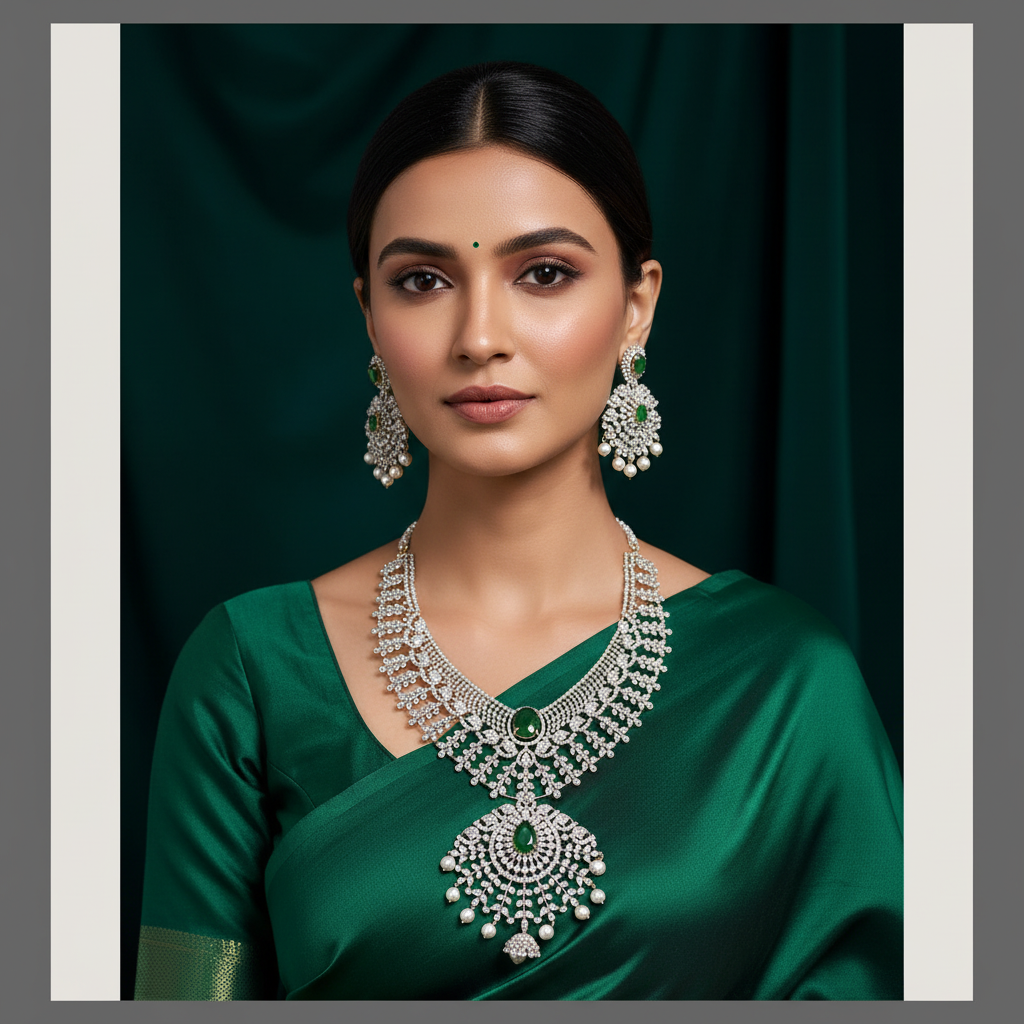 Classy Daimond Look Alike Haram with earrings - DH001