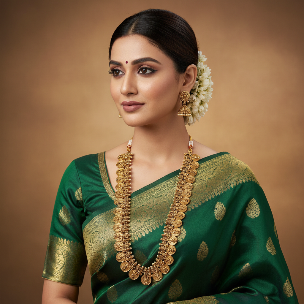 Long Kaasu Haram with earrings - NH00458