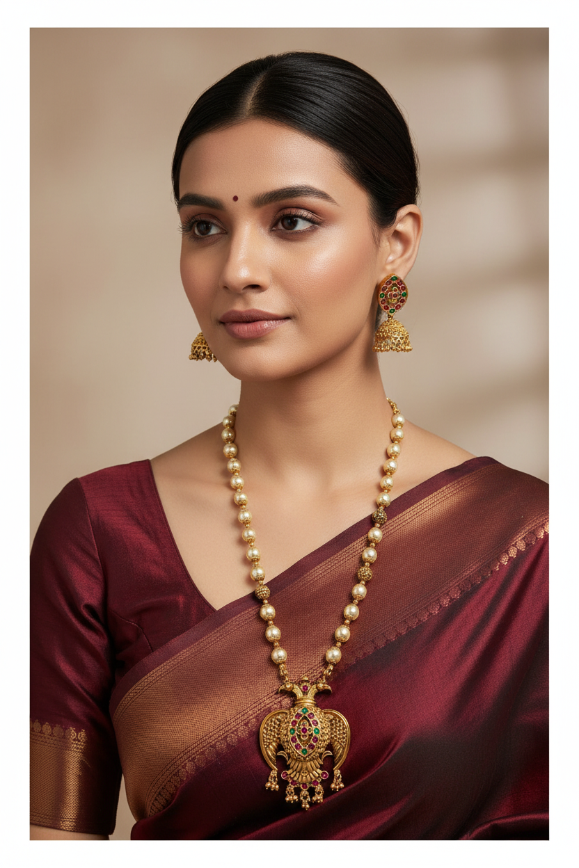 Pendant with Long Mala and jhumki - NH00482