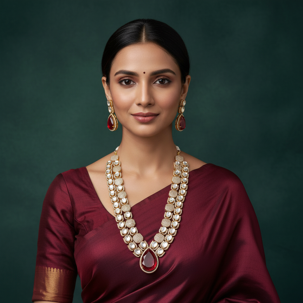 Elegant Victorian Ruby Haram and Earring - VH0040