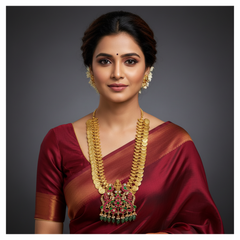 Cute Lakshmi and Peacock Pendant with Kassu Haram in Kundan - KH00328