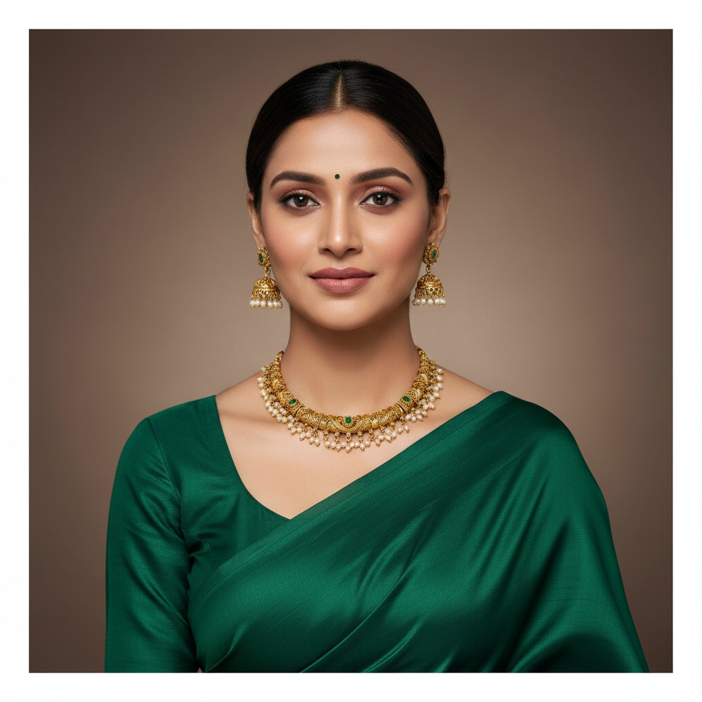 Kante Set With Pota Stone And Rice Pearls - NN00220