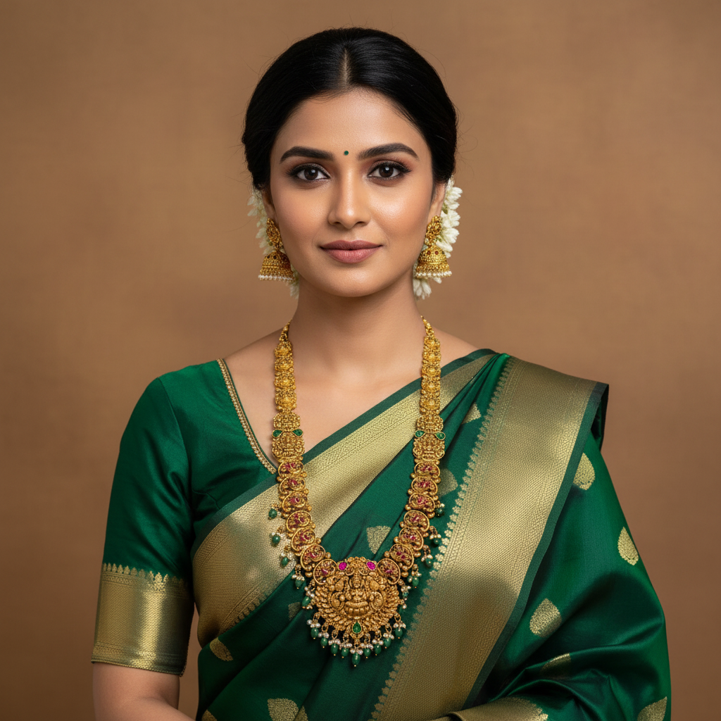 Long Lakshmi Haram With Pota Stones - NH00464