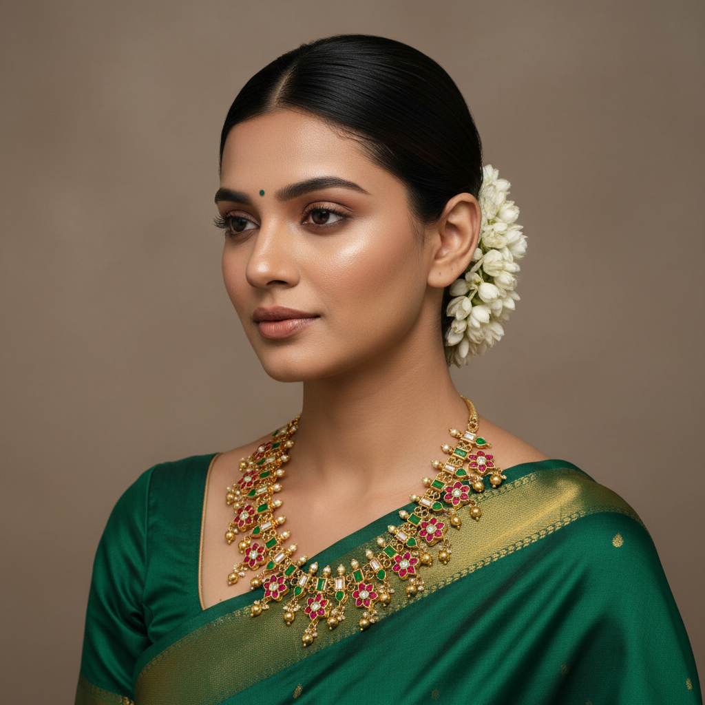 Jadau Flower Pattern Necklace - KN00643