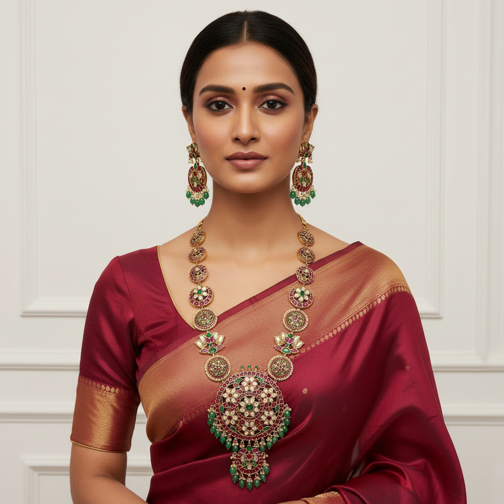 Kempu Stone Designer Bottu Haram - NH00465