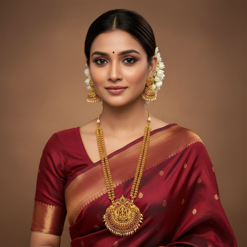 Double Chain Lakshmi Pendant With Beautiful Jhumki - NH00139