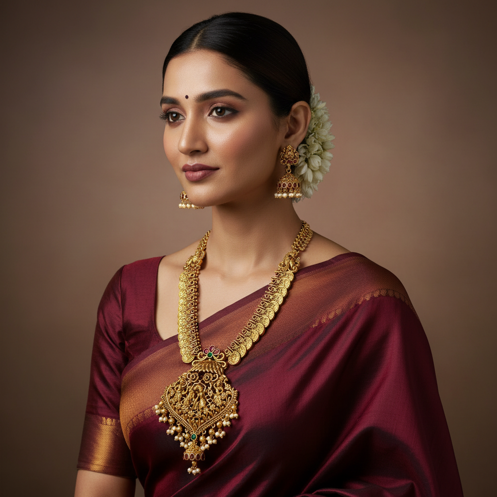 Radha Krishna Naskhi Necklace With Jhumki - NN00952